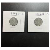Lot (2) 1943-S Steel Pennies