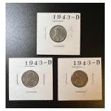 Lot (3) 1943-D Steel Pennies