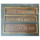 Lot, (3) Pemberton Attorney Solid Brass Signs