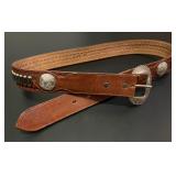 Brown Leather Tooled Decorative Ammo belt with Co