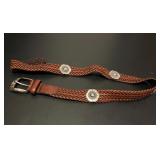 Genuine Leather Large Brown Braided Belt W/Silver