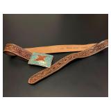 Vintage Tooled Brown Genuine Leather Turquoise Chi