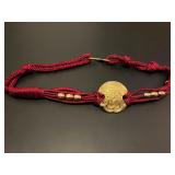 Vintage 80s 90s Rope Belt Red Synthetic Gold Tone