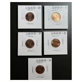 Lot, (5) 2009 D Uncirculated Lincoln Cabin Pennies