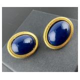 Vintage Napier Navy Blue Button Clip-On Earrings