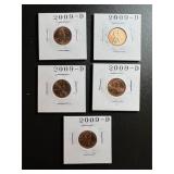Lot, (5) 2009 D Uncirculated Lincoln Cabin Pennies