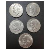Lot, (5) Eisenhower Silver Dollar Coins
