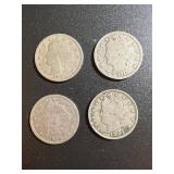 Lot, (4) Coins Liberty Head V Nickels