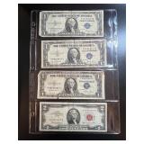 Lot, (4) Silver Certificates (Blue $1 Notes x3, Re