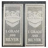 (2) X 1 GRAM PCB HOBBY .999 FINE SILVER BARS