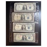 Lot, (4) Silver Certificates (Blue $1 Notes x4)