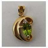 14k Gold Peridot & Diamond Pendant T&C