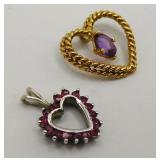 14k Gold Heart Jeweled Pendants 3.3 grams.