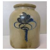 Antique Cobalt Blue Decorated Stoneware Crock