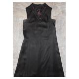 Vintage Black Satin Spider Beaded Dress