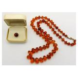 Graduated Amber Necklace & GF Tie Tack