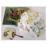 Box of Vintage Handkerchiefs & Japanese Fan