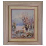 Lady by Lake Signed Walton Landscape Oil on Board