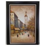 Large Parisian Street Scene Oil Painting by Garber