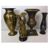 Brass Bronze Marble Vases & Geisha Figure