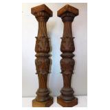 2 Antique Carved Wood Architectural Pillars