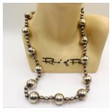 Vtg TS-G Mexico Sterling Bead Necklace 95.7g