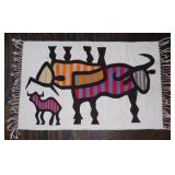Mid Century Striped Bulls Wool Rug Tapestry