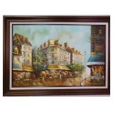 Parisian Cafe Street Oil Sarde on Canvas Painting