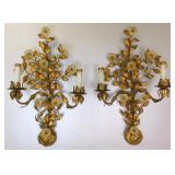 Hollywood Regency Tole Lucite Flower Italy Sconces
