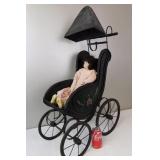 Antique Doll in 35" Bentwood Wicker Pram