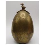 Mid Century Golden Egg Brass Bank w Duck
