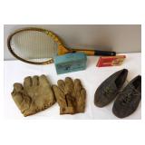 Vtg Sports Cleats, Baseball Mits, Skiing, Tennis