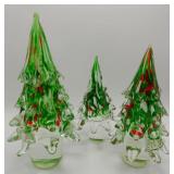 Murano Style Art Glass Christmas Trees 11.5"