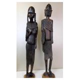 Tall African Tanzanian Maasai Carved Couple 38"