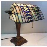 Art Deco Style Stained Glass Bankers Lamp