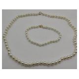 14k Gold Clasp Pearl Necklace & Bracelet