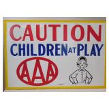 vtg Children at Play AAA Metal Street Sign 36"