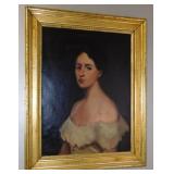 19th c Portrait of a Lady Oil on Canvas Painting