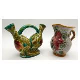 Vtg Italian Majolica Pottery Pitcher Oil & Vinegar
