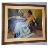 H Raniezi Nude Oil on Canvas Painting 30x26"
