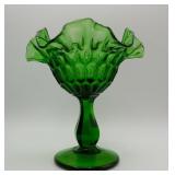 Fenton Ruffled Green Thumprint Candy Dish