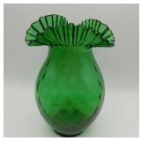 Empoli Optic Emerald Green Ruffled Vase 9"