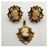 Van Dell 12k GF Cameo Earrings & Pendant