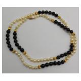 14k Gold Freshwater Pearls & Onyx Necklace 32"