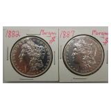 1882 & 1887 Morgan Silver Dollars