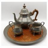 Steiff Pewter Williamsburg Teapot & Tray