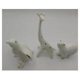 Vtg White Porecelain Gold Decorated Animal Figures