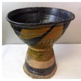 Signed Studio Art Pottery Pedestal Bowl 13" E.L.
