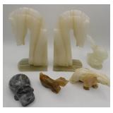Carved Onyx Stone Bookends & Figures