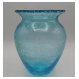 Blue Blown Bubbles Art Glass Vase 7"